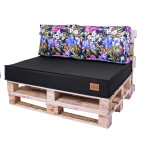 Paletové sedenie Golden Garden GG22 podsedák a vankúš 120cm x 80cm x 15cm Čierne s kvietkami